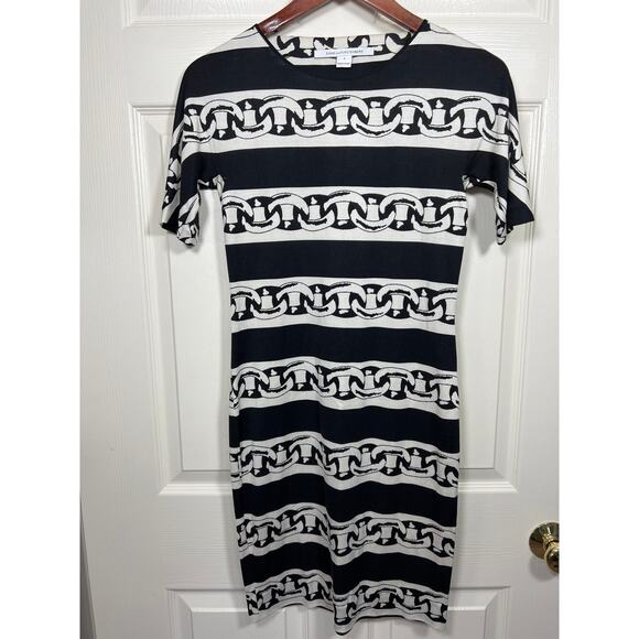 Diane Von Furstenberg 100% Silk Brenna Dress Chain Bands Black Women's 4 - Picture 2 of 8